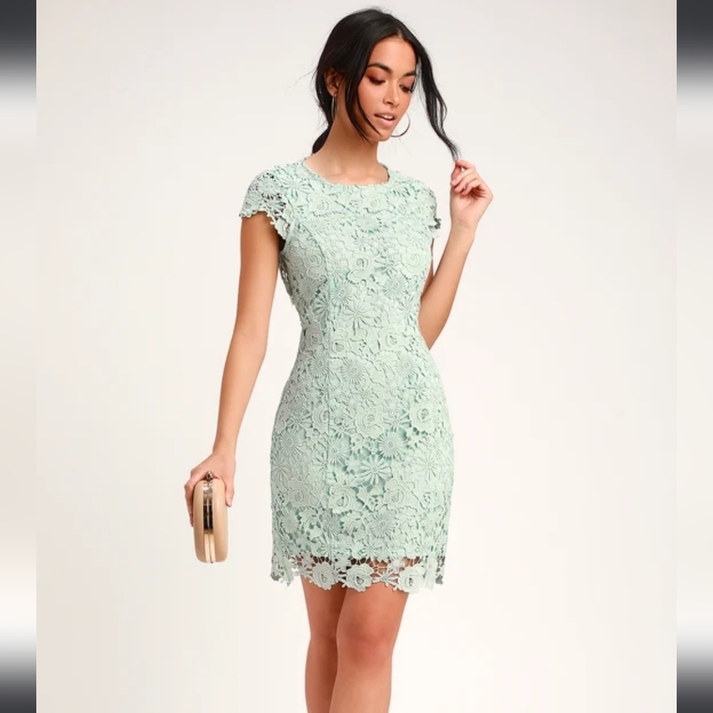 Lulus Romance Language Sage Mint Green Backless Lace Crochet Women S Mini Dress